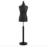 Black torso female dressmakers mannequin on round base